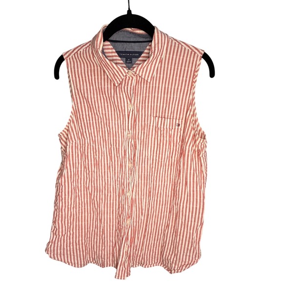 Tommy Hilfiger Women Sleeveless Striped Button Up Shirt Size Medium - Picture 1 of 6